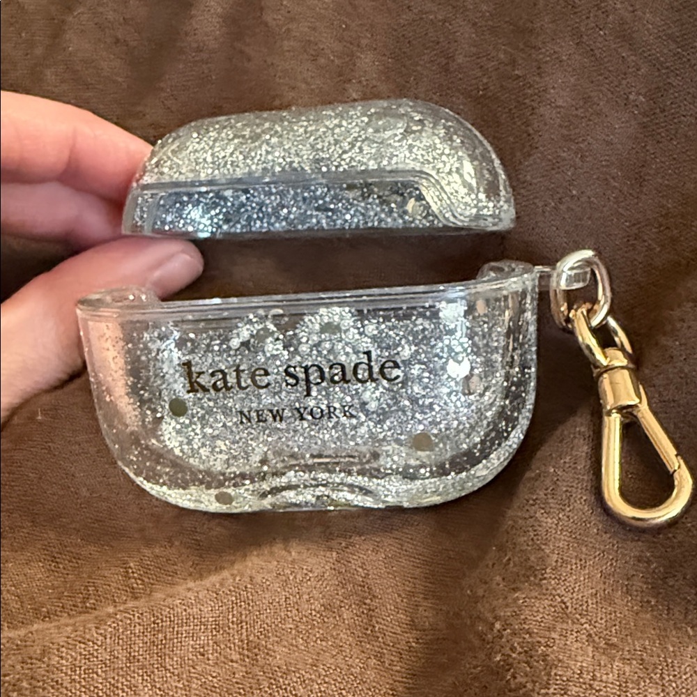 Kate Spade Silver Glitter AirPods Case with Gold Clip